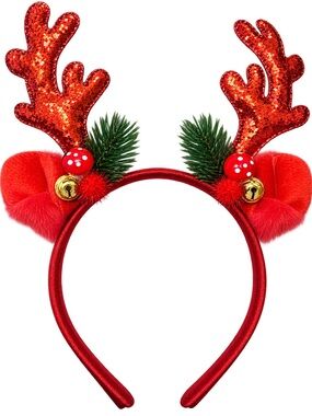 Kids Red Sequin Reindeer Antler Headband by